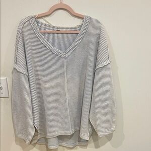 Free People Light Gray V-Neck Sweater
